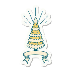 sticker of tattoo style snow covered pine tree