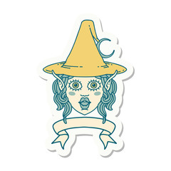 elf mage character face with banner sticker