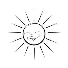 Sun. Cute doodle cartoon icon smiling sun. Black outline on a white background.