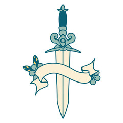 tattoo with banner of dagger