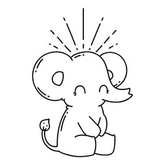 traditional black line work tattoo style cute elephant