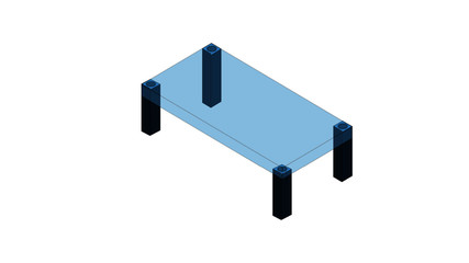 Bench with black legs and a blue transparent top