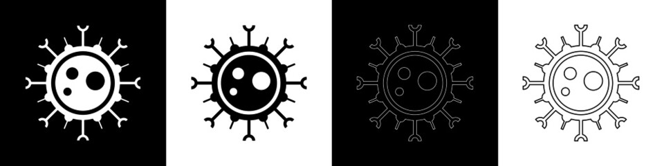 Virus, coronavirus, covid19 vector icon - Black outline and black filled - Black and white background 