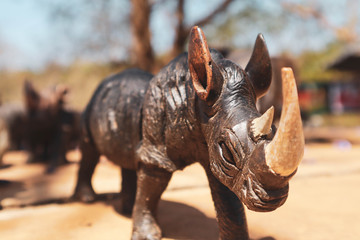 wooden carved rhino in eSwatini