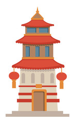 Asian architecture, historic temple or tower with lanterns