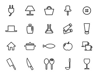 電源プラグ,トートバッグ,チューブ,鍋,食器等のアイコンセット