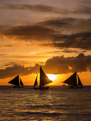 White beach sunset on Boracay island, Philippines.