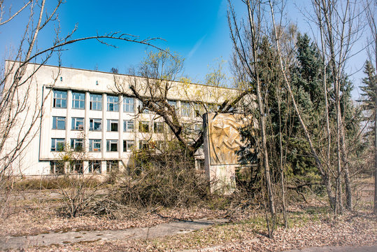 central square of abandoned town Pripyat Chernobyl exclusion zone Ukraine