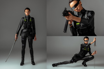 collage of attractive futuristic african american woman in glasses weapon on grey © LIGHTFIELD STUDIOS