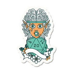 elf barbarian character face with natural twenty dice roll sticker
