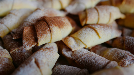Delicious croissants with cinnamon sprinkling