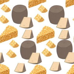 Cheese variety, slices of dairy products seamless pattern