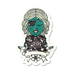 half orc rogue character with natural twenty dice roll illustration