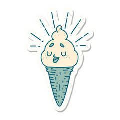 sticker of tattoo style ice cream character