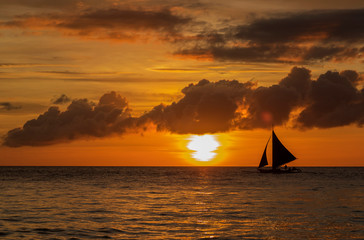 White beach sunset on Boracay island, Philippines.