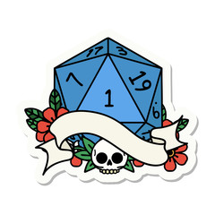 natural one d20 dice roll sticker