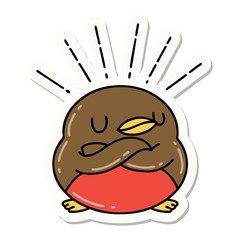 sticker of tattoo style robin with folded wings