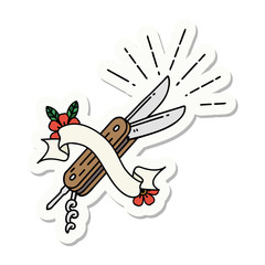sticker of tattoo style folding knife