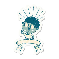 grunge sticker of tattoo style man with genius idea