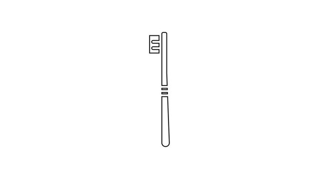 Black line Toothbrush icon isolated on white background. 4K Video motion graphic animation