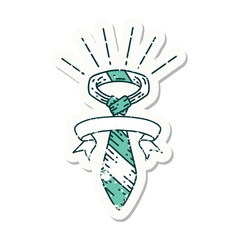 grunge sticker of tattoo style office tie