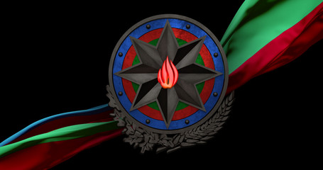 3D BLACK FIRE EMBLEM OF AZERBAIJAN FLAG DARK