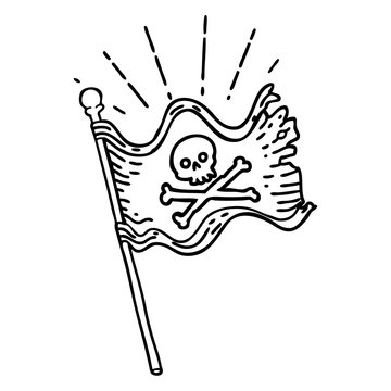 recommend clip art: traditional black line work tattoo style waving pirate flag