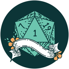 natural one d20 dice roll icon