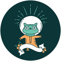 icon of tattoo style cat in astronaut suit