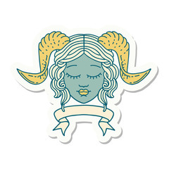 tiefling character face with scroll banner sticker