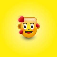 Falling in love emoji isolated on a yellow background. 3d illustration.