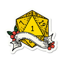 natural one d20 dice roll sticker
