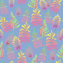 Seamless floral pattern with fern. Leaves and herbs. Botanical illustration.