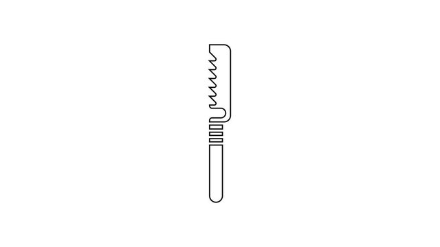 Black line Medical saw icon isolated on white background. Surgical saw designed for bone cutting limb amputations and before bone grafting. 4K Video motion graphic animation