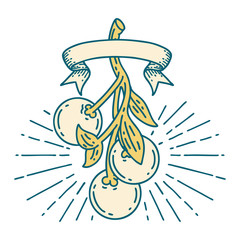 banner with tattoo style mistletoe berries