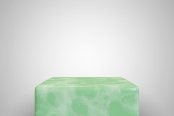 Empty jade podium on white background. Best for product presentation. 3d rendered cube pedestal for placement.