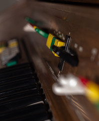 piano keys and the buttons of the electric piano on display.