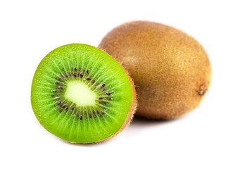 Fototapeta premium Close up of kiwi fruit and slice kiwi isolated on white background