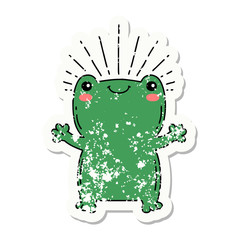 grunge sticker of tattoo style happy frog