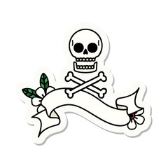 tattoo sticker with banner of cross bones