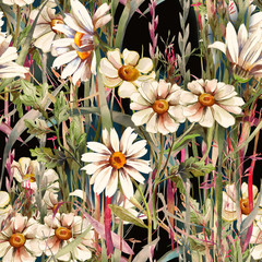 Obrazy na Szkle  Letnie kwiaty wzór. Akwarela kwiatowy tło.
