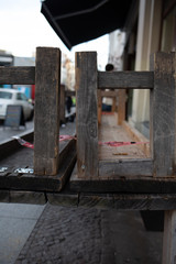 Unused summer terrace in a cafe during coronavirus lockdown
