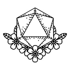 natural 20 D20 dice roll with floral elements illustration