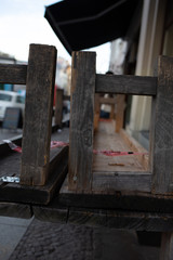 Unused summer terrace in a cafe during coronavirus lockdown