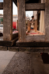 Unused summer terrace in a cafe during coronavirus lockdown
