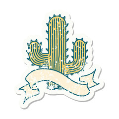 grunge sticker with banner of a cactus