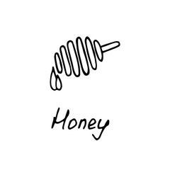 Honey logo. Hand drawn icon and hand written inscription. Vector illustration