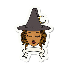 human witch character with banner sticker