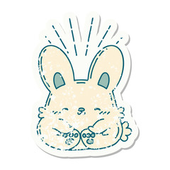 grunge sticker of tattoo style happy rabbit