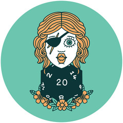 human rogue with natural twenty dice roll icon